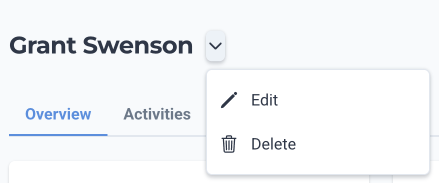 Customer actions menu